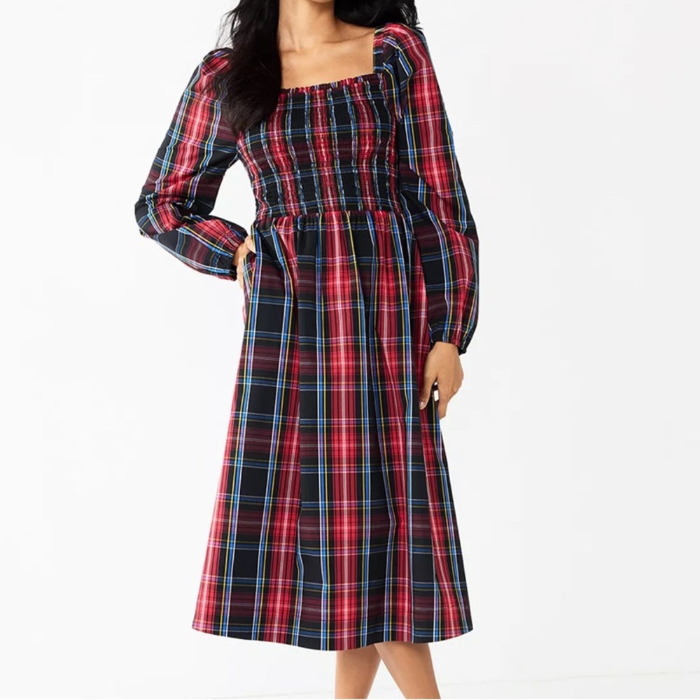 Draper James Red and Blue Plaid Long Sleeve Dress